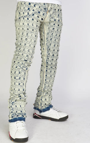 Waimea Jeans - Stacked Frayed Checkered Pattern