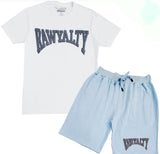 Rawyalty Grey Chenille Crew Neck T-Shirts And Cotton Shorts Set