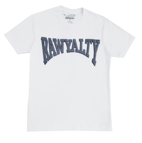 Rawyalty Grey Chenille Crew Neck T-Shirts And Cotton Shorts Set