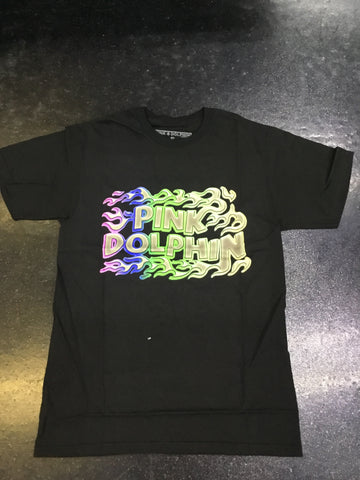 Pink Dolphin Flames script tee