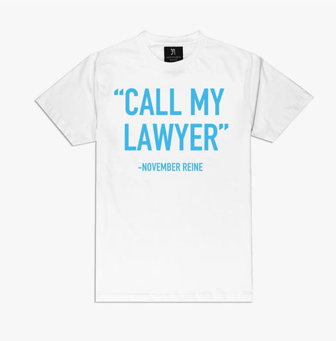 November Reine CALL MY LAWYER BABY BLUE TEE WITH CREAM SEA FOAM AND DARK BLUE