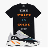 November Reine THE PRICE IS GOING UP BLACK TEE WITH GREY ORANGE AND DARK GREEN