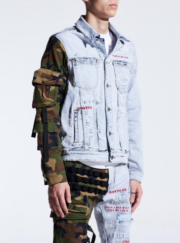 EMBELLISH DENIM JACKET - ANDER - SPLIT CAMO BLUE